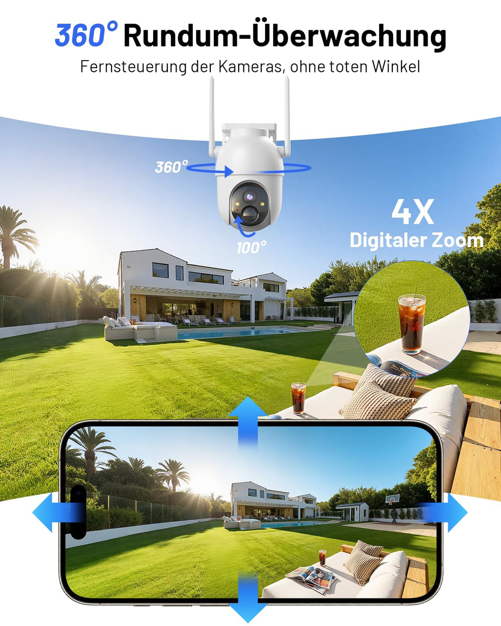 2K Überwachungskamera Außen Akku Solar mit Basisstation und 2 Kameras WLAN Nachtsicht wetterfest