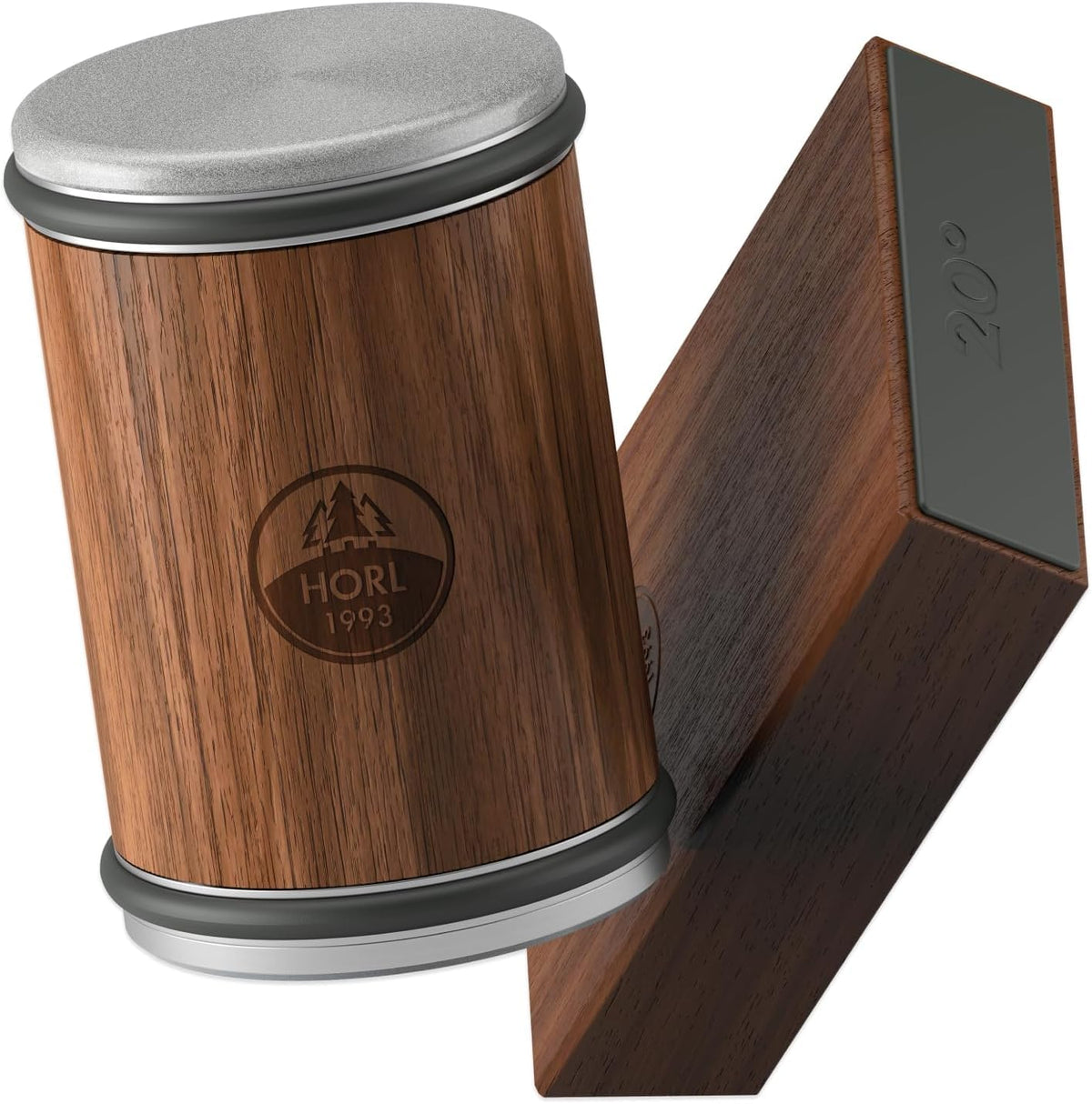 Rollschleifer Küchenmesserschärfer Set aus Nussbaum 15 und 20 Grad Schleifwinkel rasiermesserscharfe Klingen