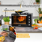 Minibackofen mit Kochplatten 45L 3200W bis 230°C Antihaftbeschichtung 4 Einschubhöhen Zubehör Energieklasse A+