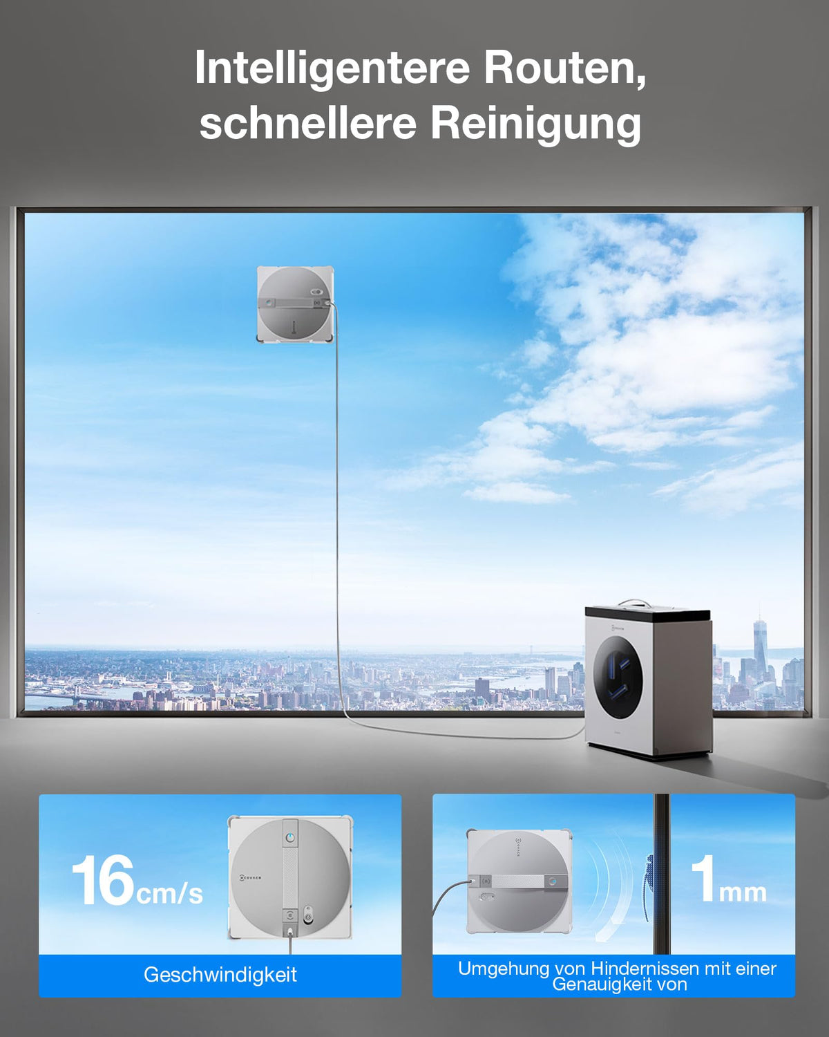 Winbot W3 Omni Fensterputzroboter, Multifunktionsstation, automatische Wischpadreinigung, Randreinigung, App