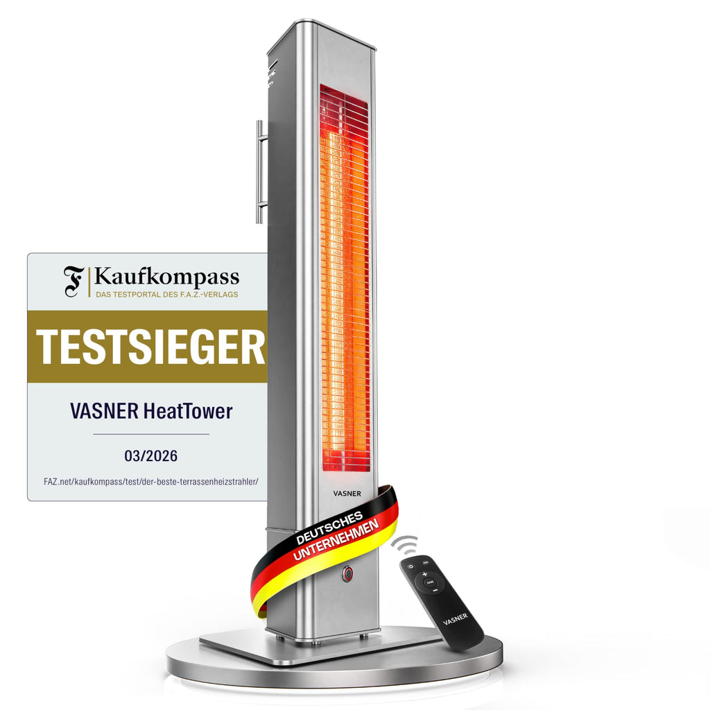 HeatTower Infrarot Standheizstrahler 2500 Watt 4 Heizstufen mit Fernbedienung für Terrasse Outdoor elektrisch