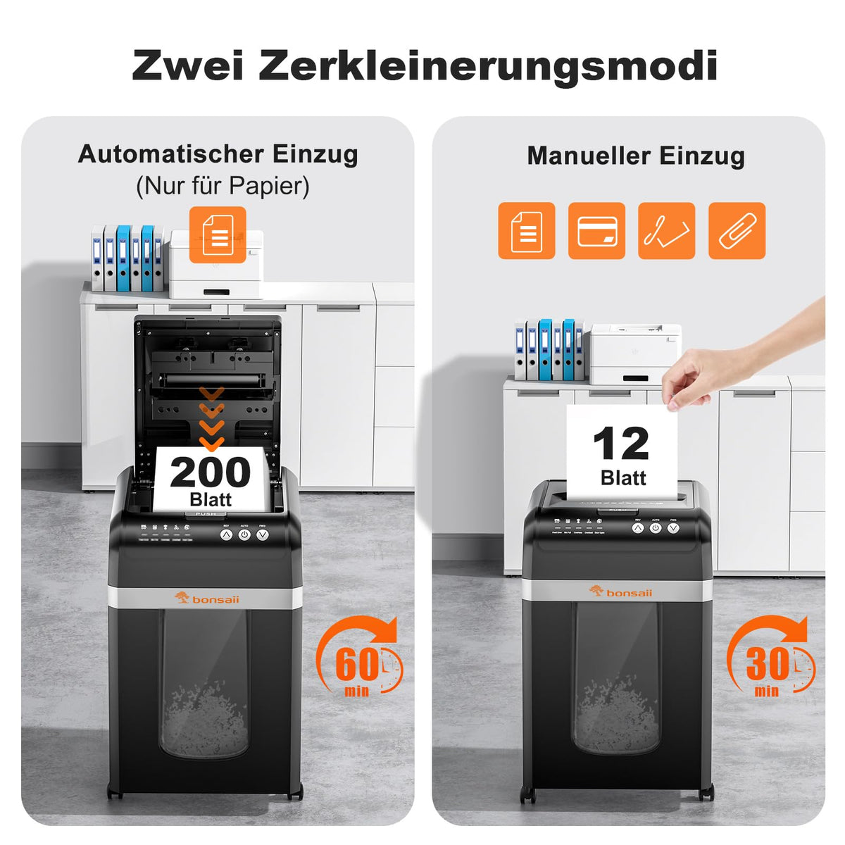 Aktenvernichter mit automatischem Papiereinzug 200 Blatt Mikroschnitt P4 Sicherheitsstufe schwarz