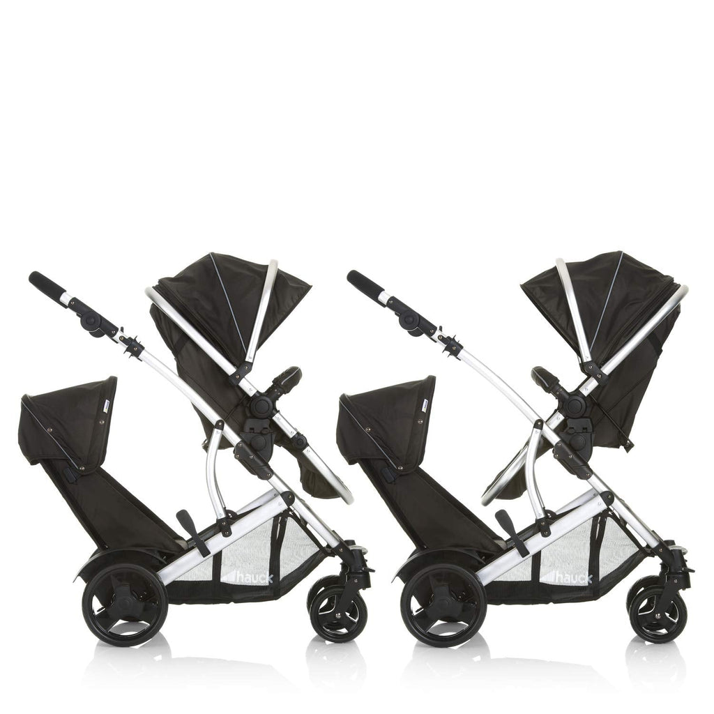 Duett 2 Geschwisterwagen Regenschutz Hauptsitz als Babywanne ab Geburt 15 kg Zweitsitz abnehmbar Black Forest