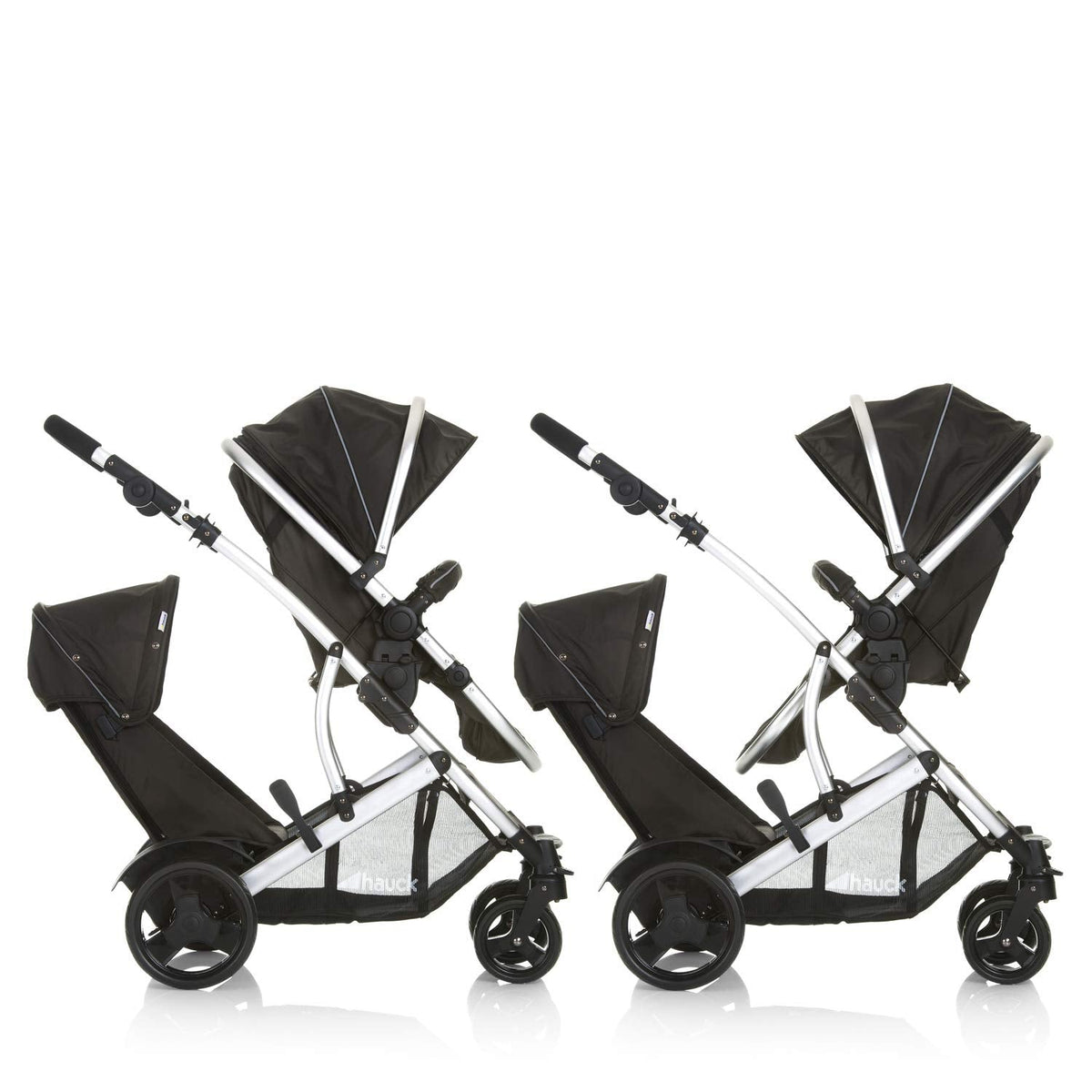 Duett 2 Geschwisterwagen Regenschutz Hauptsitz als Babywanne ab Geburt 15 kg Zweitsitz abnehmbar Black Forest