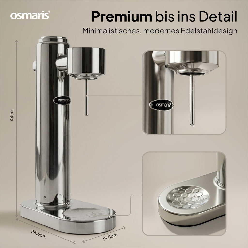 Wassersprudler aus Edelstahl, 2x 1,1 L Edelstahlflaschen, geschmacksneutral, 100% dicht, mit Druckablassventil