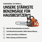 Leistungsstarke Benzinkettensäge 135 Mark II mit 38 cc X-Torq Motor und 14 Zoll Schwert für Brennholz