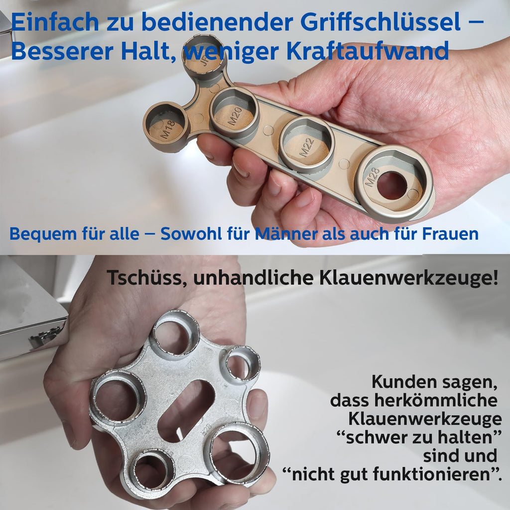Luftsprudlerschlüssel aus Metall 11 in 1, M18 M20 M22 M24 M28, verdeckte Strahlregler, Hebelkraft, Titanfinish