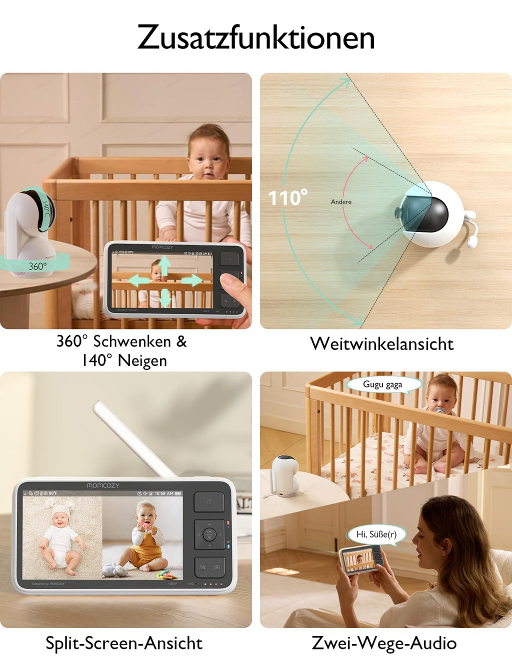 BM03 Babyphone mit Kamera ohne WLAN 5,5 Zoll Monitor mit Nachtsicht, Gegensprechfunktion und Temperaturanzeige