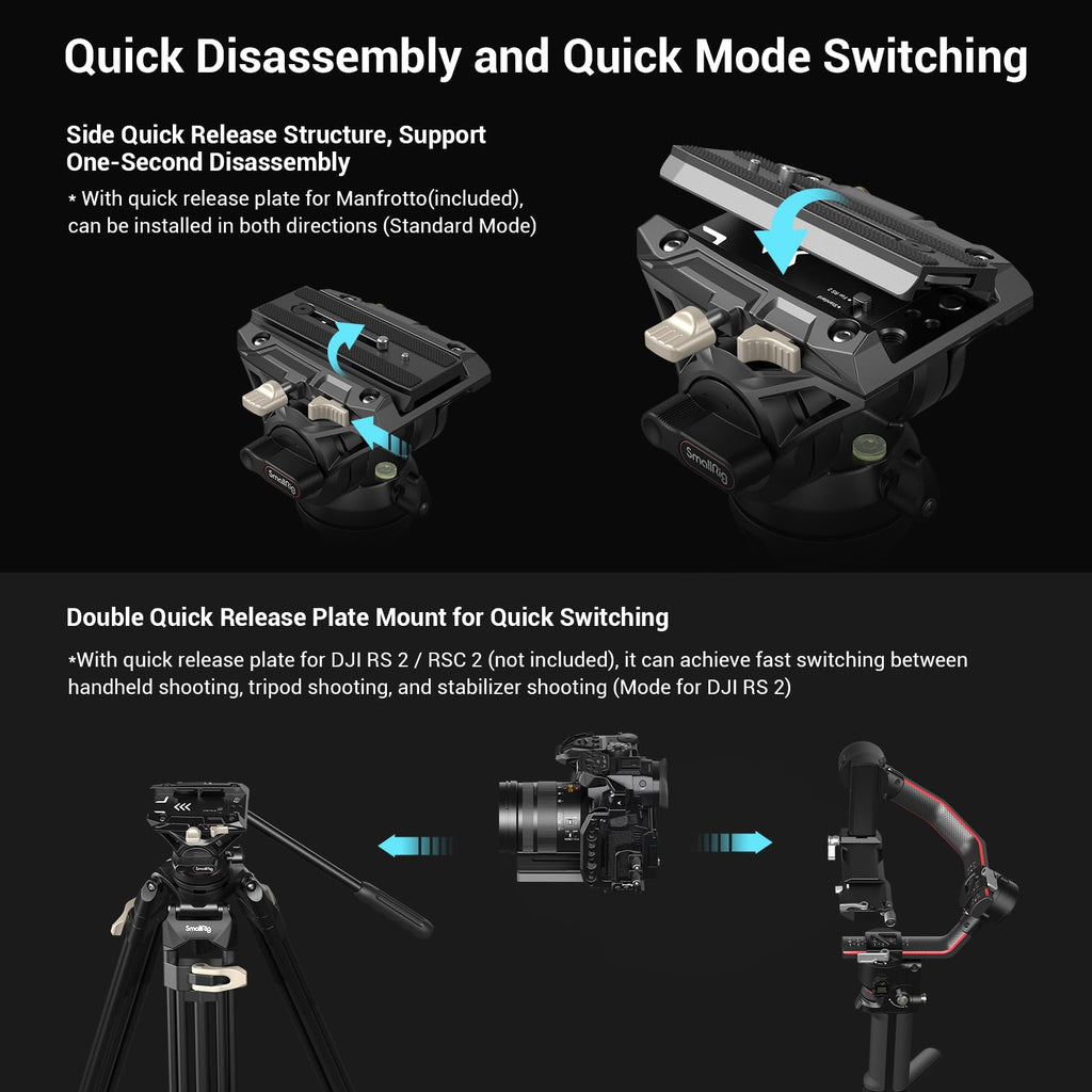 Videostativ Heavy Duty 186 cm 360 Grad Fluidkopf Schnellwechselplatte für DSLR Camcorder Kameras 8 kg 3751B