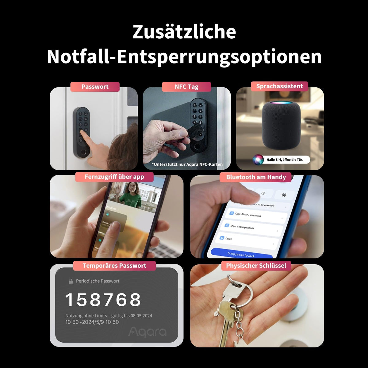 Smart Lock U200 Türschloss in Schwarz mit Apple Home Key und Matter over Thread für Smart Home Systeme