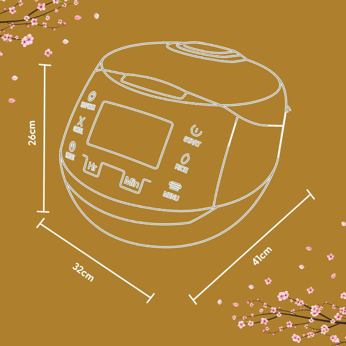Sakura Reiskocher Keramikschale Fuzzy Logic 1,5 L 6 Reiskochfunktionen 6 Multikocherfunktionen LED Display EU