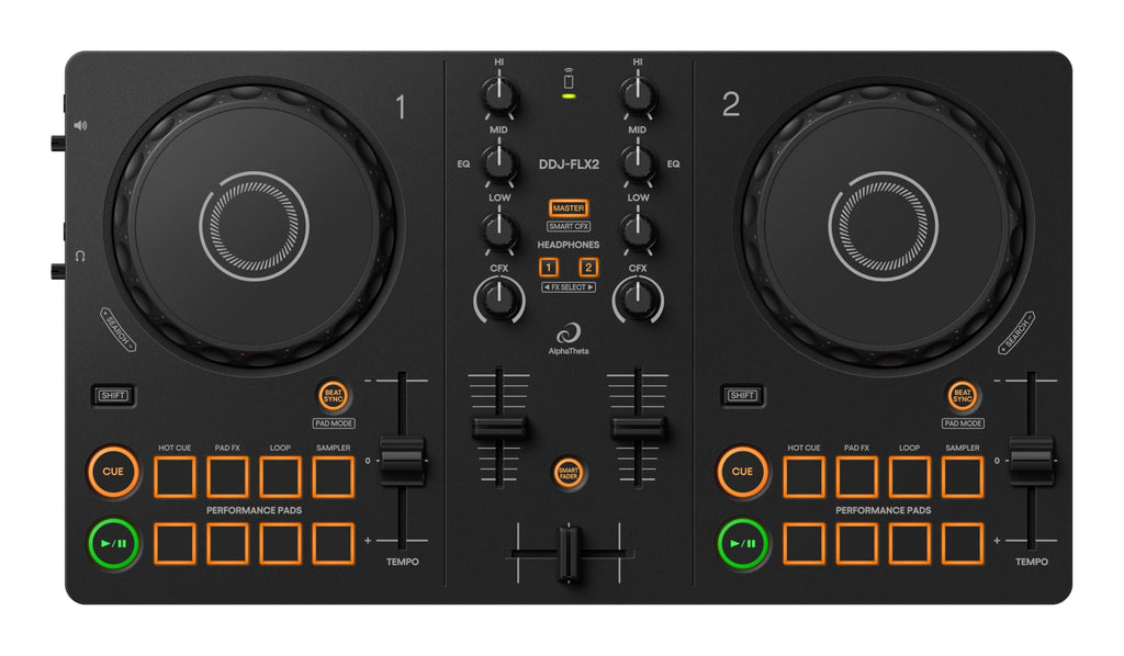 DDJ-FLX2 Einsteiger-DJ-Controller, USB-betrieben, 2-Kanal, tragbar, Streaming-kompatibel, Profi-Layout