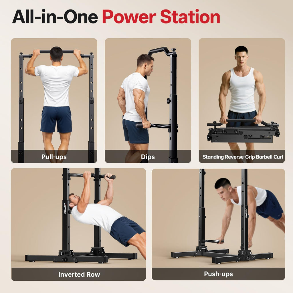 Faltbarer Power Tower mit Klimmzugstange und Dip Station höhenverstellbar 5 in 1 Rückentrainer 204 kg Belastung