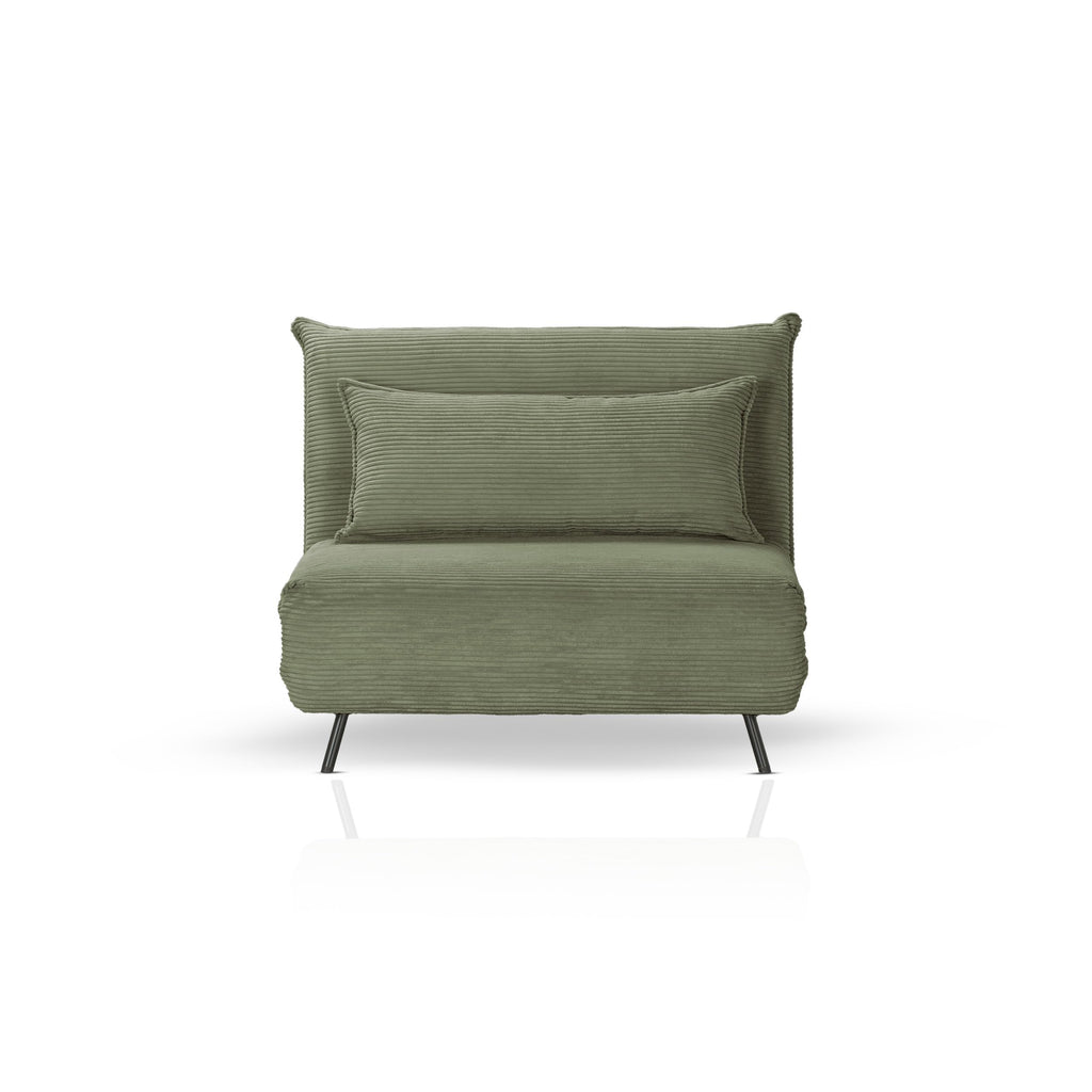 Schlafsessel Grün Cordstoff Liegefläche 193x108 cm Sitzhöhe 42 cm Relax und Schlaffunktion inkl. Nierenkissen