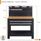 Werkbank 1400x1140x610mm 200kg Tragkraft 4 Schubladen Lochrückwand LED Lampe Steckdosenleiste Stahl 9079700