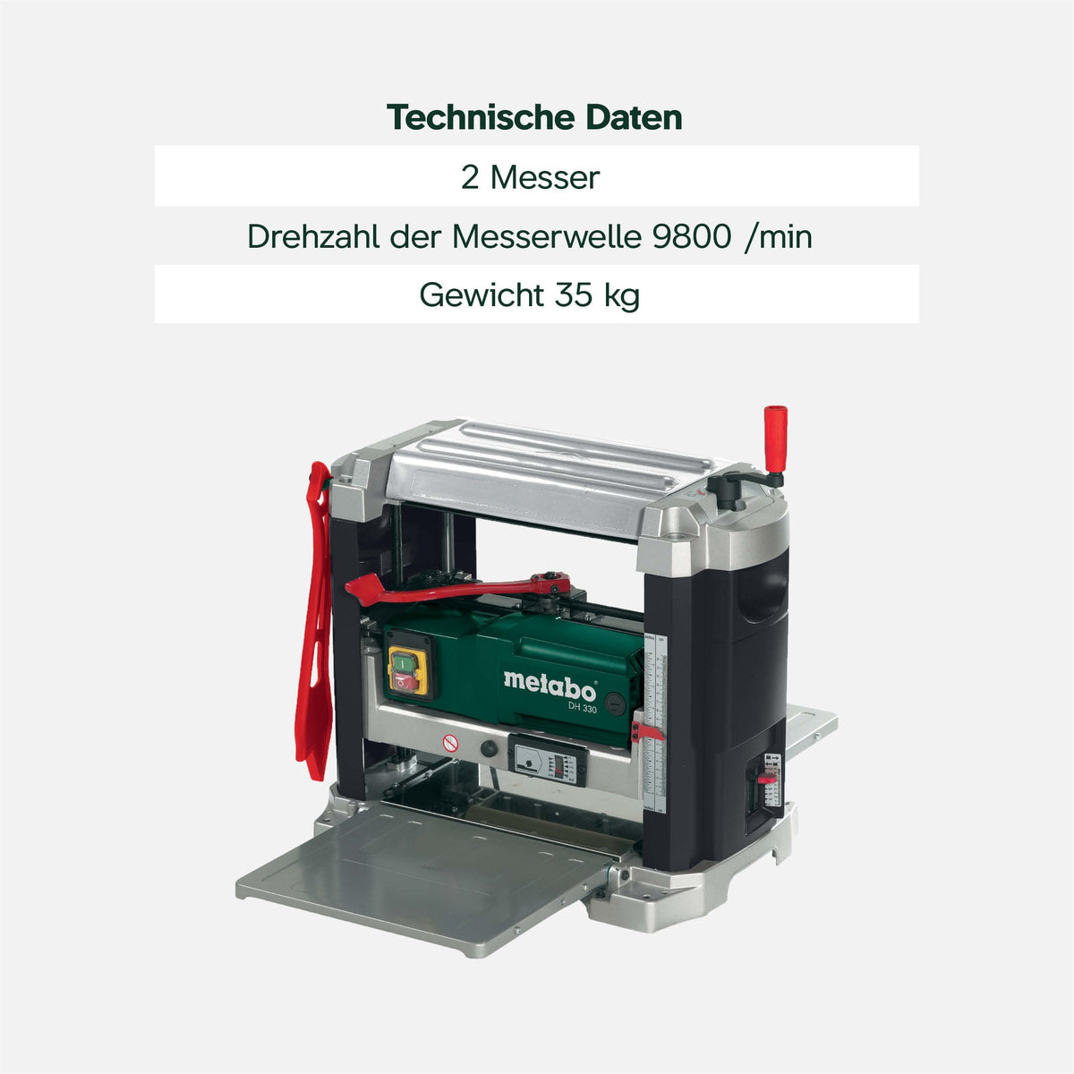 Kraftvolle mobile Dickenhobelmaschine DH 330 mit 1800 W und HSS Messer für präzise Holzbearbeitung