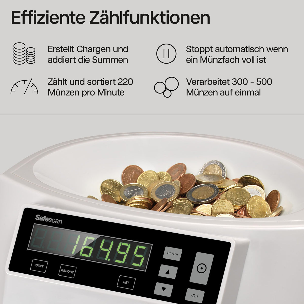 Präziser Münzzähler Geldzählmaschine 1250 mit Sortierfunktion und hoher Genauigkeit