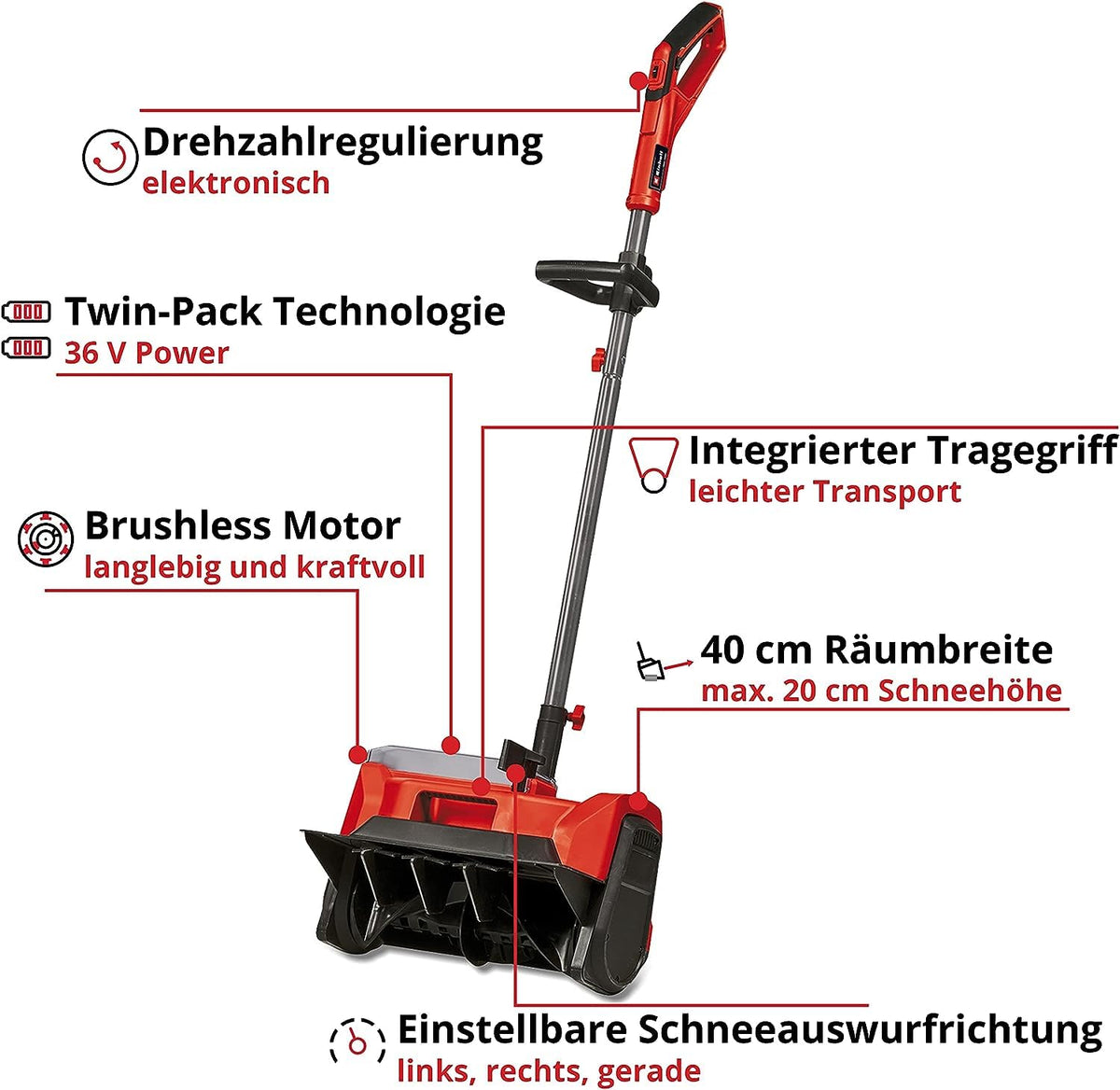 Kabellose Akkuschneefräse GE ST 36/40 Li E Solo, 36 V, 40 cm Schneeräumbreite, ohne Akku und Ladegerät