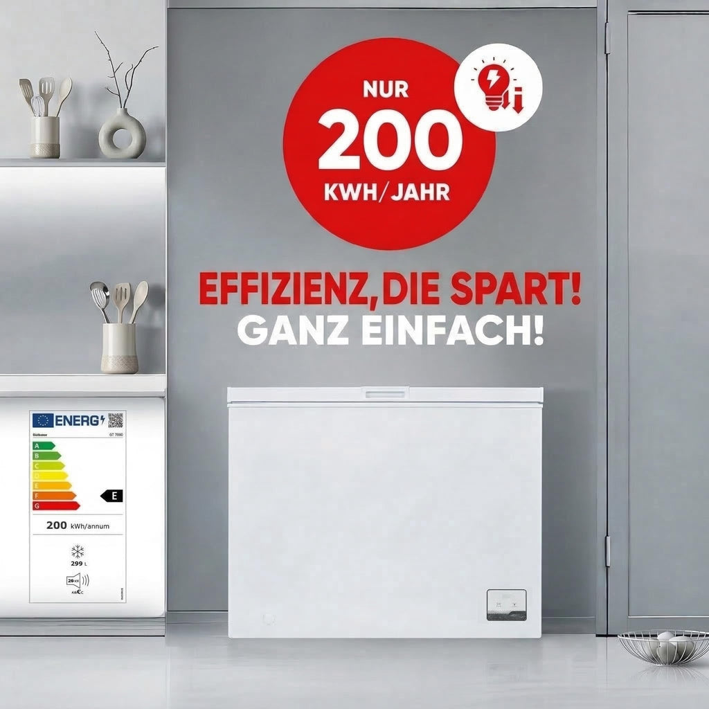 GT300E Gefriertruhe 299L 41dB Dual Modus Kühlen und Gefrieren Drahtkorb 4 Sterne freistehend Energieklasse E