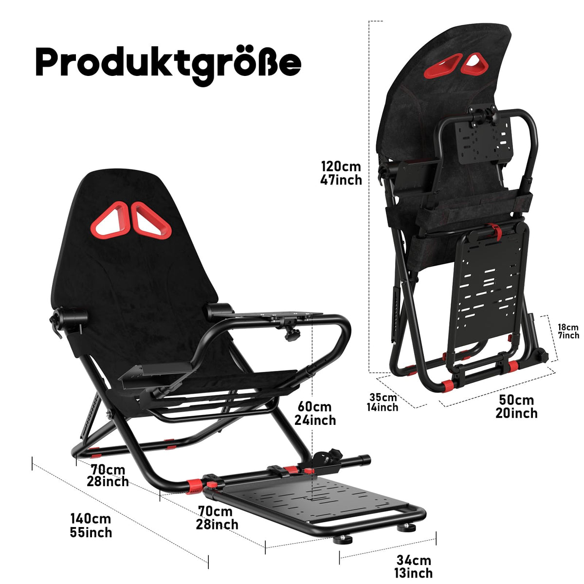 Faltbares Sim Racing Cockpit für Logitech MOZA Thrustmaster mit verstellbarem Sitz und Lenkradhalterung