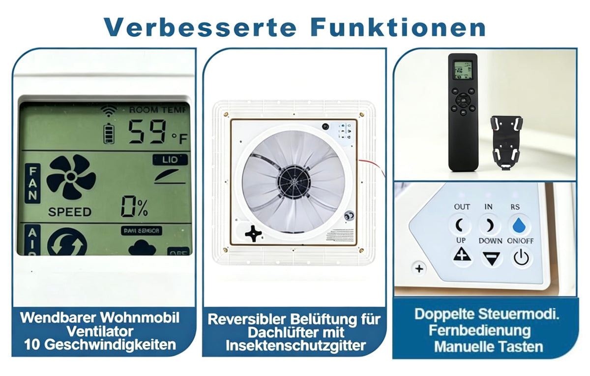 Dachlüfter 12V für Wohnmobil Wohnwagen Fernbedienung automatischer Regensensor leistungsstark leise 10 Stufen