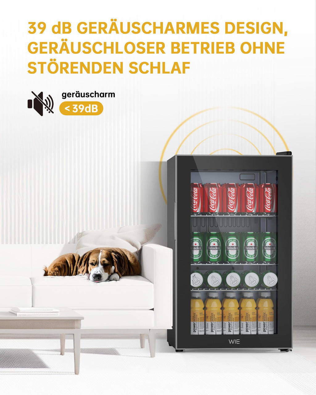 Mini Getränkekühlschrank 70L mit doppelter Glastür, verstellbaren Ablagen, leise, 105 Dosen für Küche Bar Büro