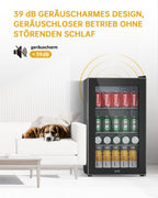 Mini Getränkekühlschrank 70L mit doppelter Glastür, verstellbaren Ablagen, leise, 105 Dosen für Küche Bar Büro