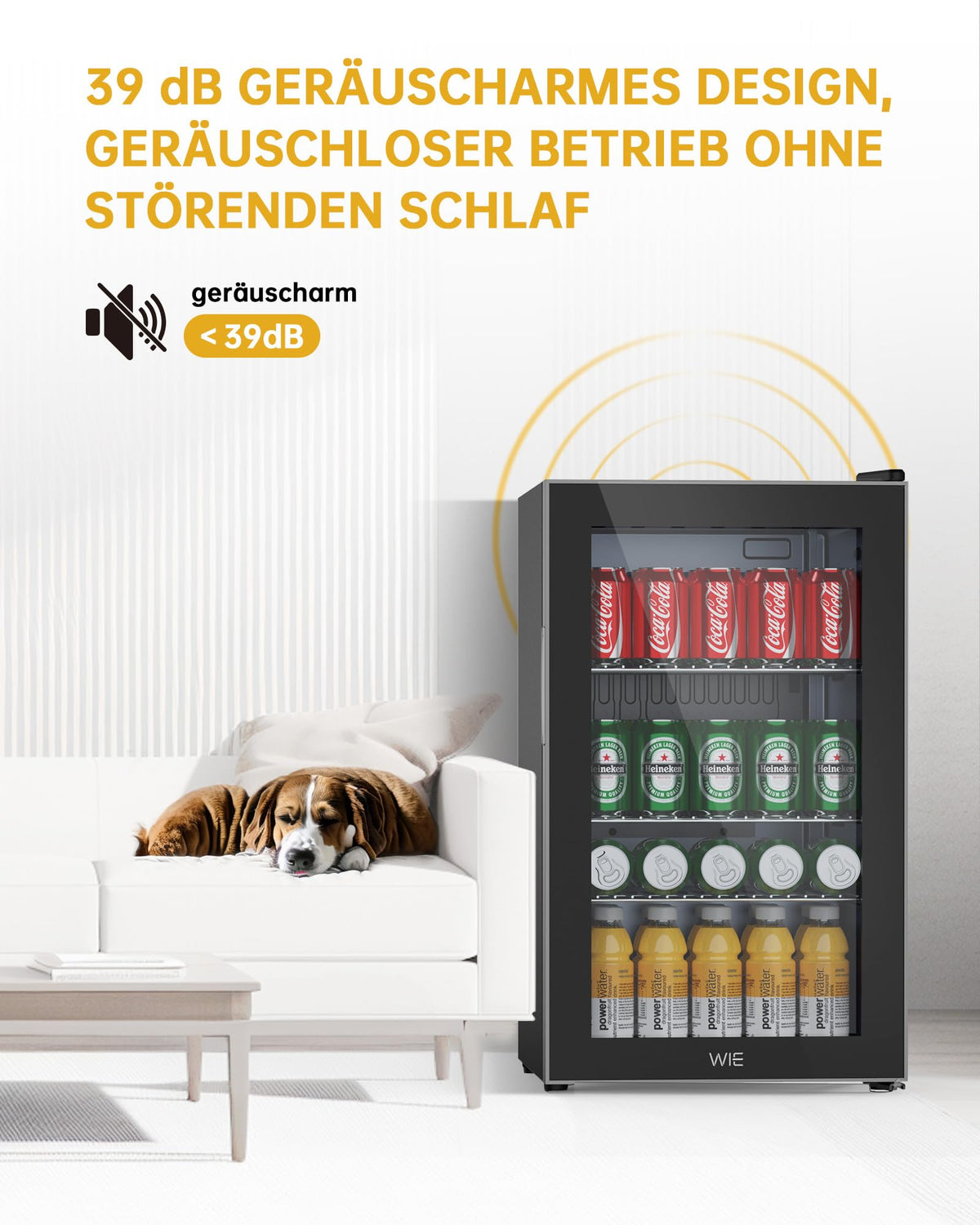Mini Getränkekühlschrank 70L mit doppelter Glastür, verstellbaren Ablagen, leise, 105 Dosen für Küche Bar Büro