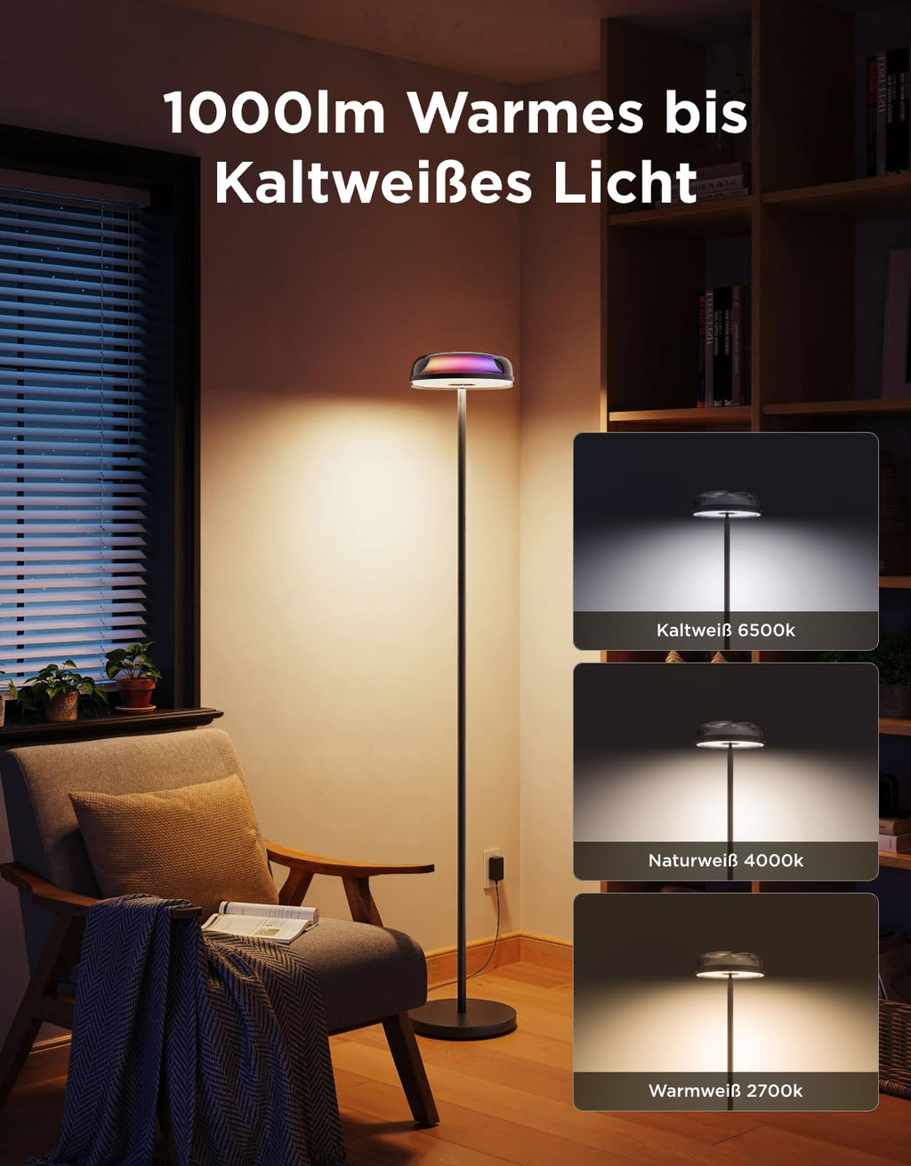 LED Stehlampe Wohnzimmer Deckenfluter Wellenbeleuchtung RGBICWW Stehlampe Energieklasse G