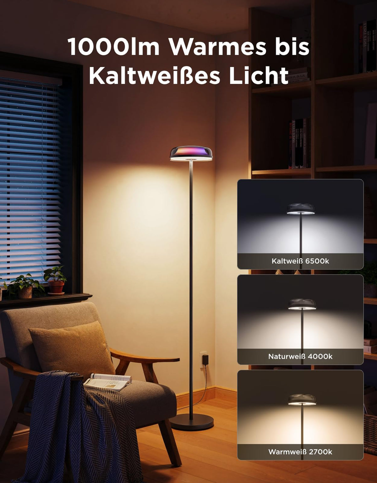 LED Stehlampe Wohnzimmer Deckenfluter Wellenbeleuchtung RGBICWW Stehlampe Energieklasse G