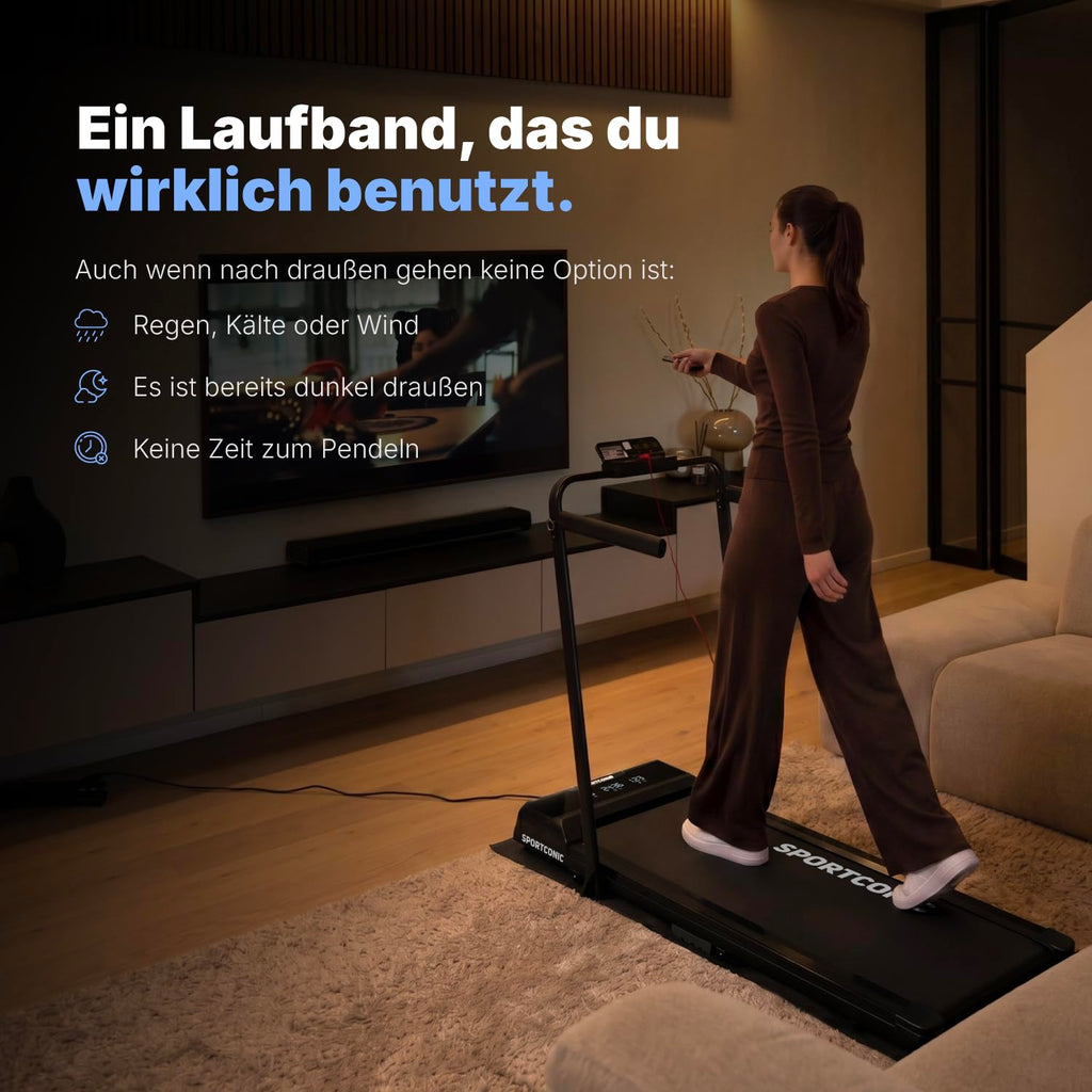 Laufband 1 bis 12 km/h elektrisch, klappbar mit Steigung und Tablethalterung, leise im Homeoffice, Walking Pad