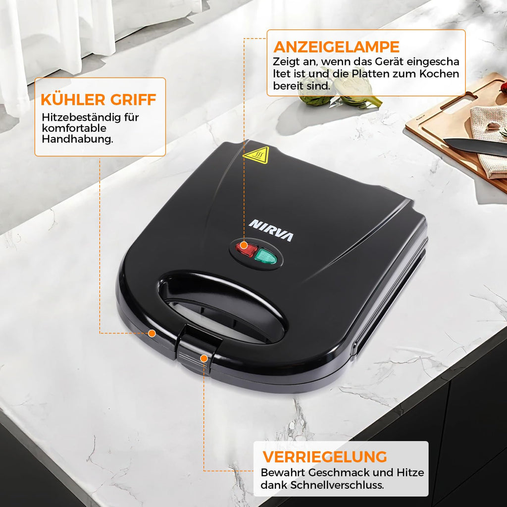 Doppel Sandwichmaker 750 W Antihaftbeschichtung Streifenform schnell aufheizbar Isoliergriff Schwarz
