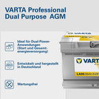 Professional Dual Purpose AGM Batterie LA95 12V 95Ah 850A, wartungsfrei, für Wohnmobile, Wohnwagen, Boote