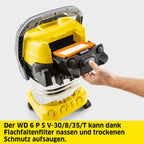 Nass-/Trockensauger WD 6 P S V-30/8/35/T für maximale Reichweite im Haushalt, in der Werkstatt und im Auto