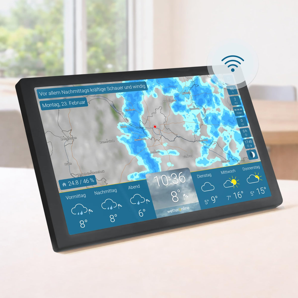 WLAN Wetterstation home 4 mit WetterRadar HD Farbdisplay RegenRadar Unwetterwarnungen 14 Tage Wettervorhersage