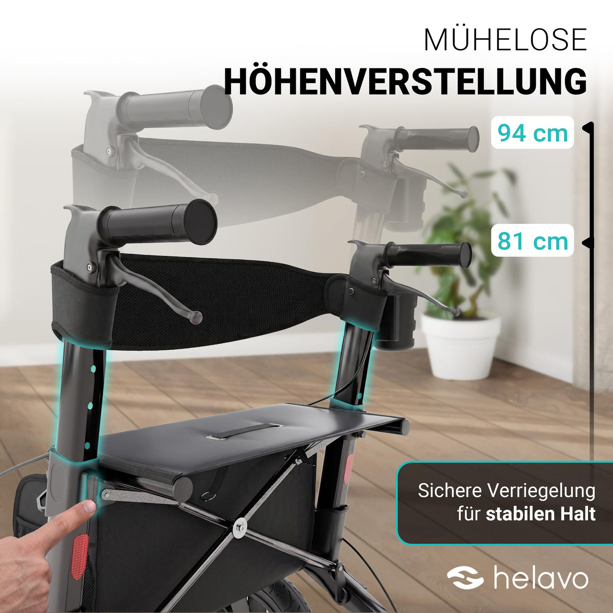 Faltbarer Outdoor Rollator mit Luftbereifung für den Außenbereich als Gehhilfe und Mobilitätshilfe