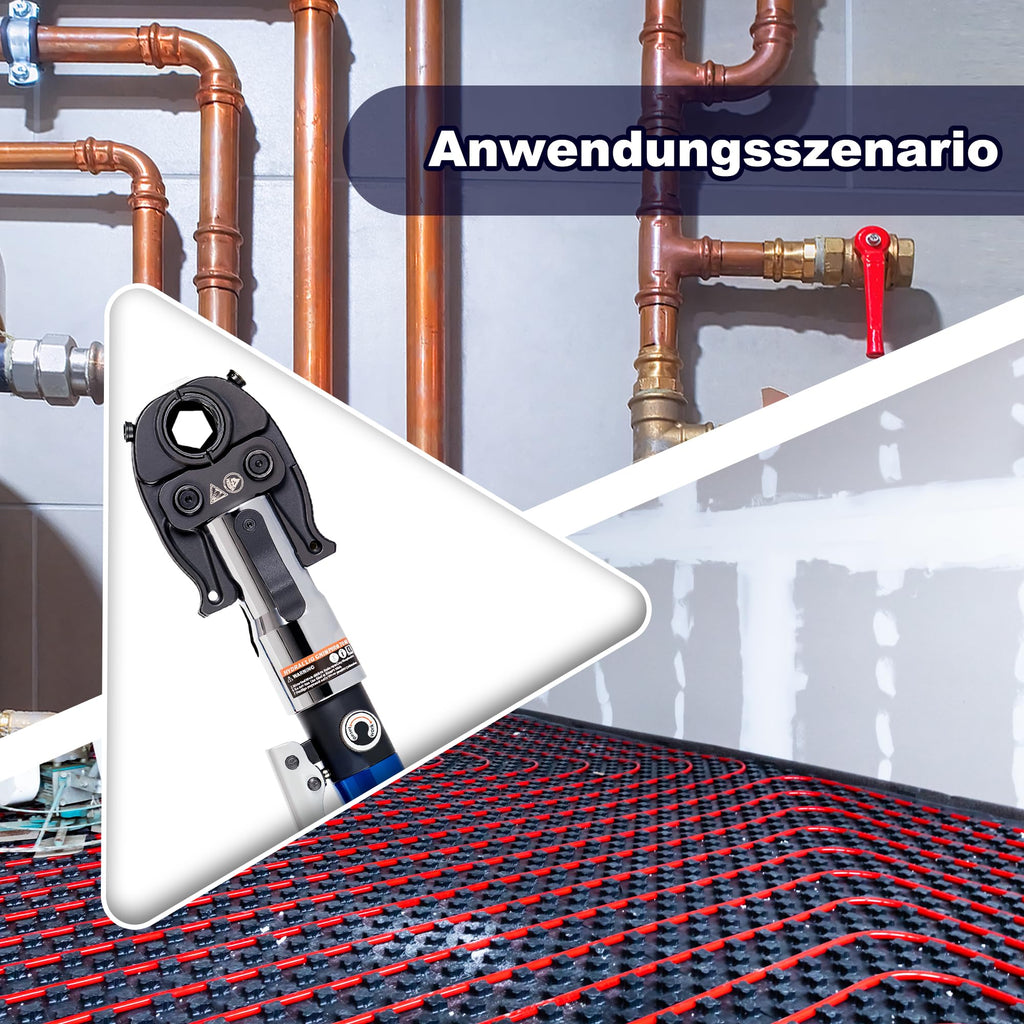 Profi Presszange V- und TH-Kontur für Cu/Edelstahl/Verbundrohr, Backeneinsätze V12/15/18/22/28, TH16/20/26/32