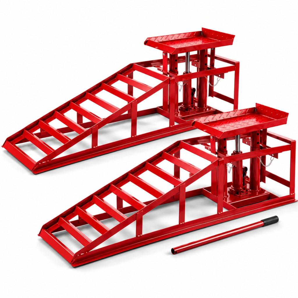 2X Auffahrrampe mit hydraulischem Wagenheber höhenverstellbar 2 Tonnen für Auto und Werkstatt