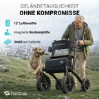Faltbarer Outdoor Rollator mit Luftbereifung für den Außenbereich als Gehhilfe und Mobilitätshilfe