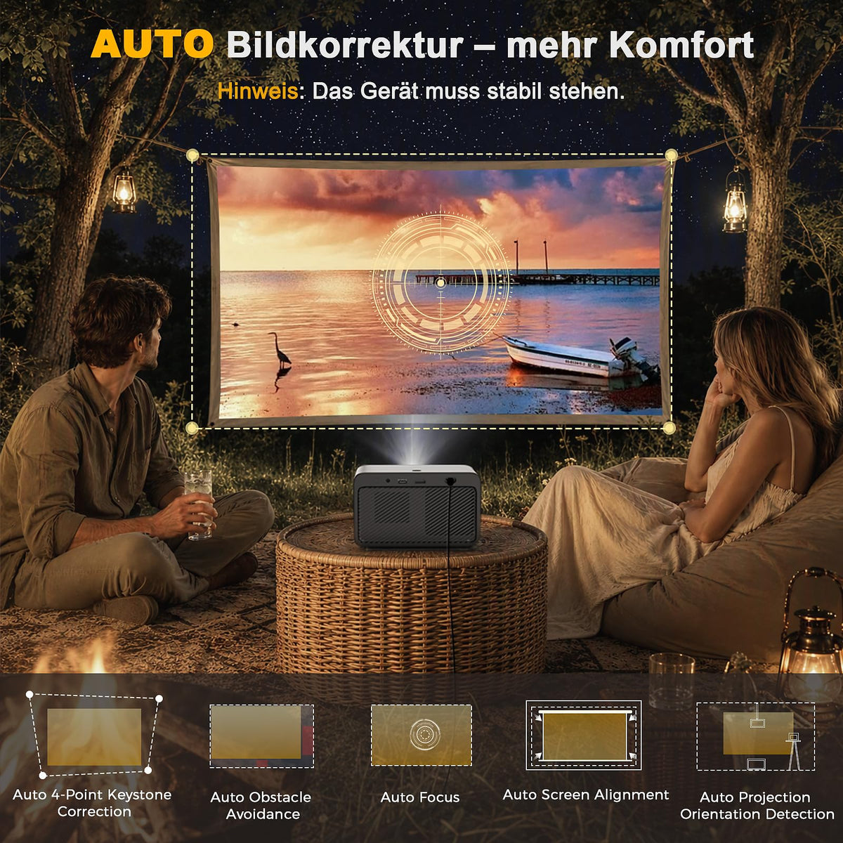 Beamer 4K Heimkinoprojektor kompatibel, 1080P, Autofokus, HDMI CEC