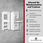 Waschmaschinenschrank für Waschmaschine und Trockner 183,7x65x66cm, ausziehbarer Regalboden, weiß, 18mm Platte