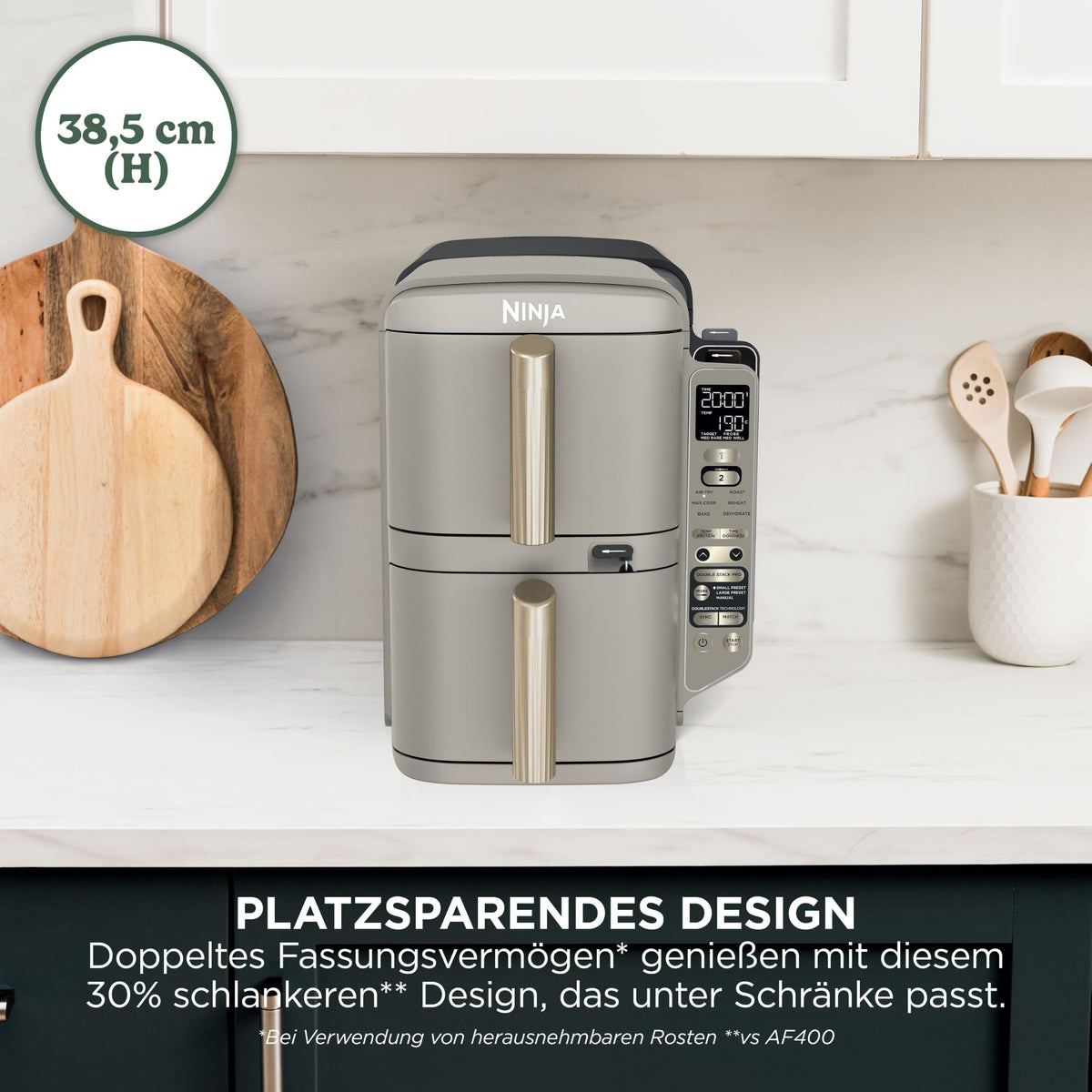 Multifunktionale Double Stack XL Heißluftfritteuse mit 6 Funktionen in Steingold SL451EUSD