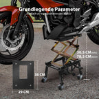 Hydraulischer Motorradheber in Schwarz mit 160 kg Tragkraft und 4 Rollen zum Aufbocken und Transportieren