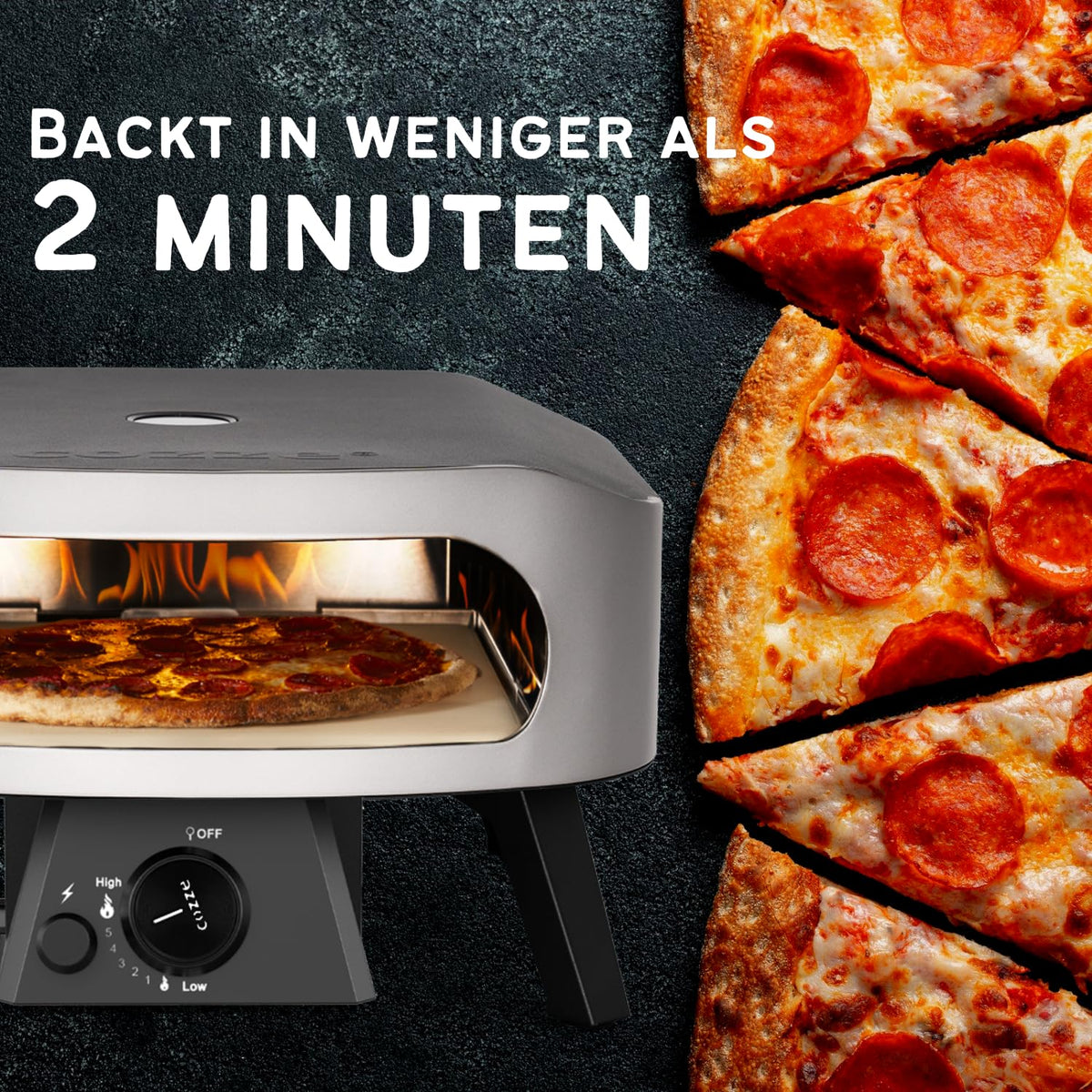 Pizzaofen Gas 13 Zoll Outdoor 50 mbar Tischpizzaofen mit Regulator für Pizzen Energieklasse A++