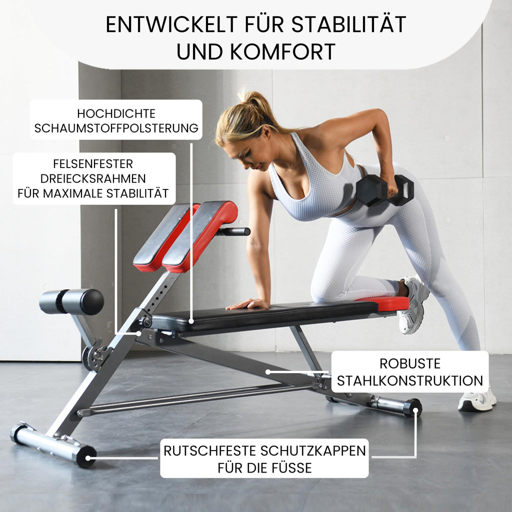 Multifunktionale Hantelbank mit Bauchtrainer und Rückentrainer für Fitness und Krafttraining zu Hause