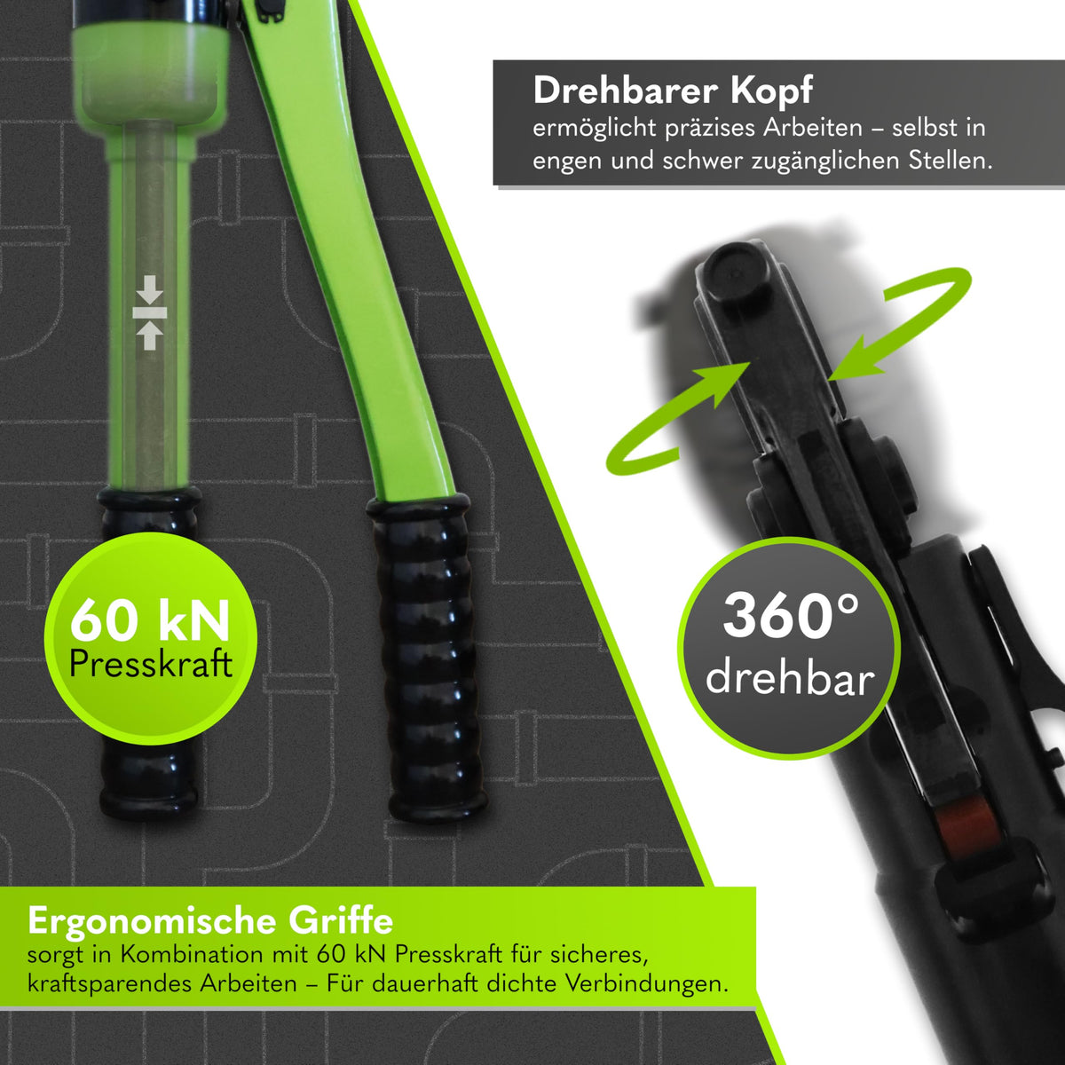 Hydraulische Presszange TH V Kontur für Kupferrohr Aluverbundrohr Edelstahlrohr inkl. Rohrschneider Entgrater