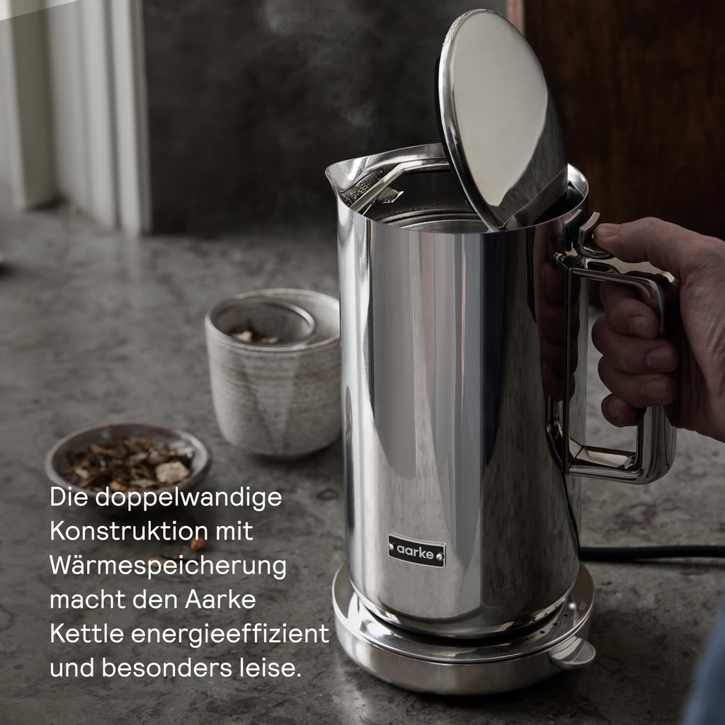 Wasserkocher aus Edelstahl 1,2 L 360 Grad drehbarer Sockel leises Kochen tropffrei mehrere Temperaturstufen