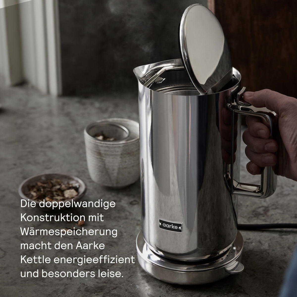 Wasserkocher aus Edelstahl 1,2 L 360 Grad drehbarer Sockel leises Kochen tropffrei mehrere Temperaturstufen