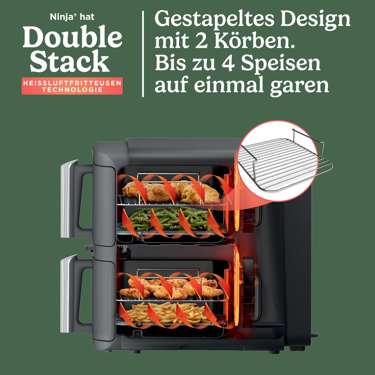 Multifunktionale Double Stack XL Heißluftfritteuse mit 6 Funktionen in Steingold SL451EUSD