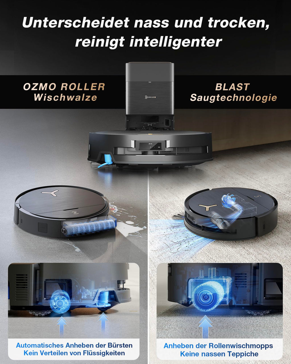 X9 Pro Omni Saugroboter mit Wischfunktion und Saugkraft von 16.600 Pa sowie OZMO Roller Wischsystem